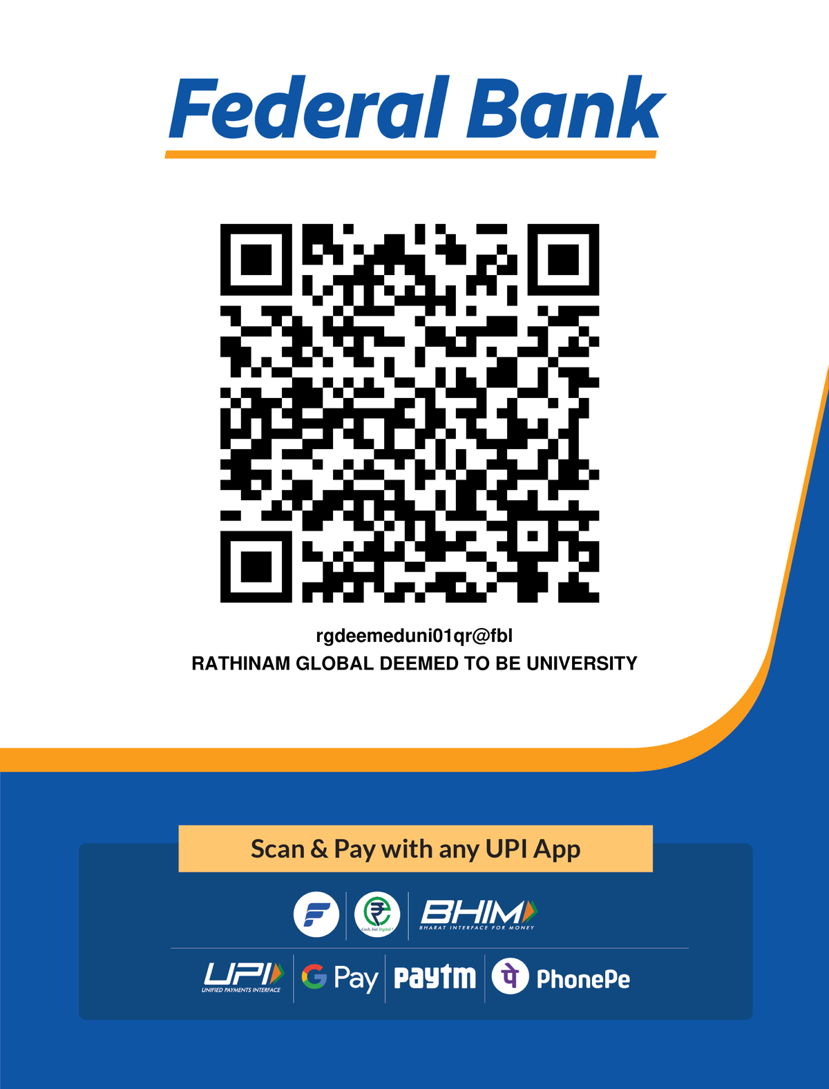 Federal Bank UPI QR Code - Rathinam Global Deemed to be University